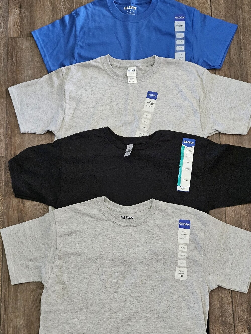 Lot Of 4 Gildan Short Sleeve Tees - Blue-Adult S, Others-Youth XL
